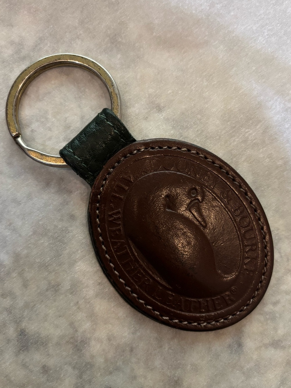 Dooney & Bourke Vintage Leather Oval Key Fob Ring All Weather Leather Duck Logo